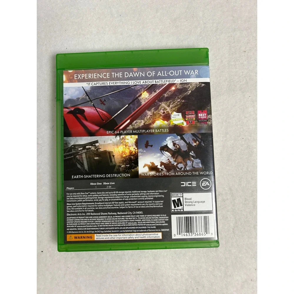 WWI FPS Battlefield 1 Xbox One Green Physical Disc Action‎ Shooter Game
